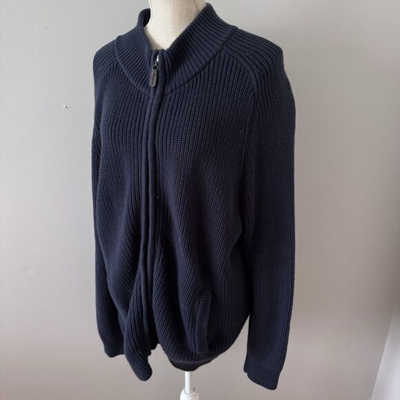 L.L. Bean Men's Cableknit Navy Blue Full Zip Cardigan Sweater Size Large Tall LT - Picture 2 of 7